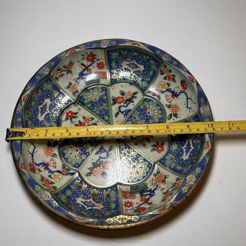 Vintage 1971 Daher Decorated Ware Floral Metal Tin Bowl Tray Made in England 10”